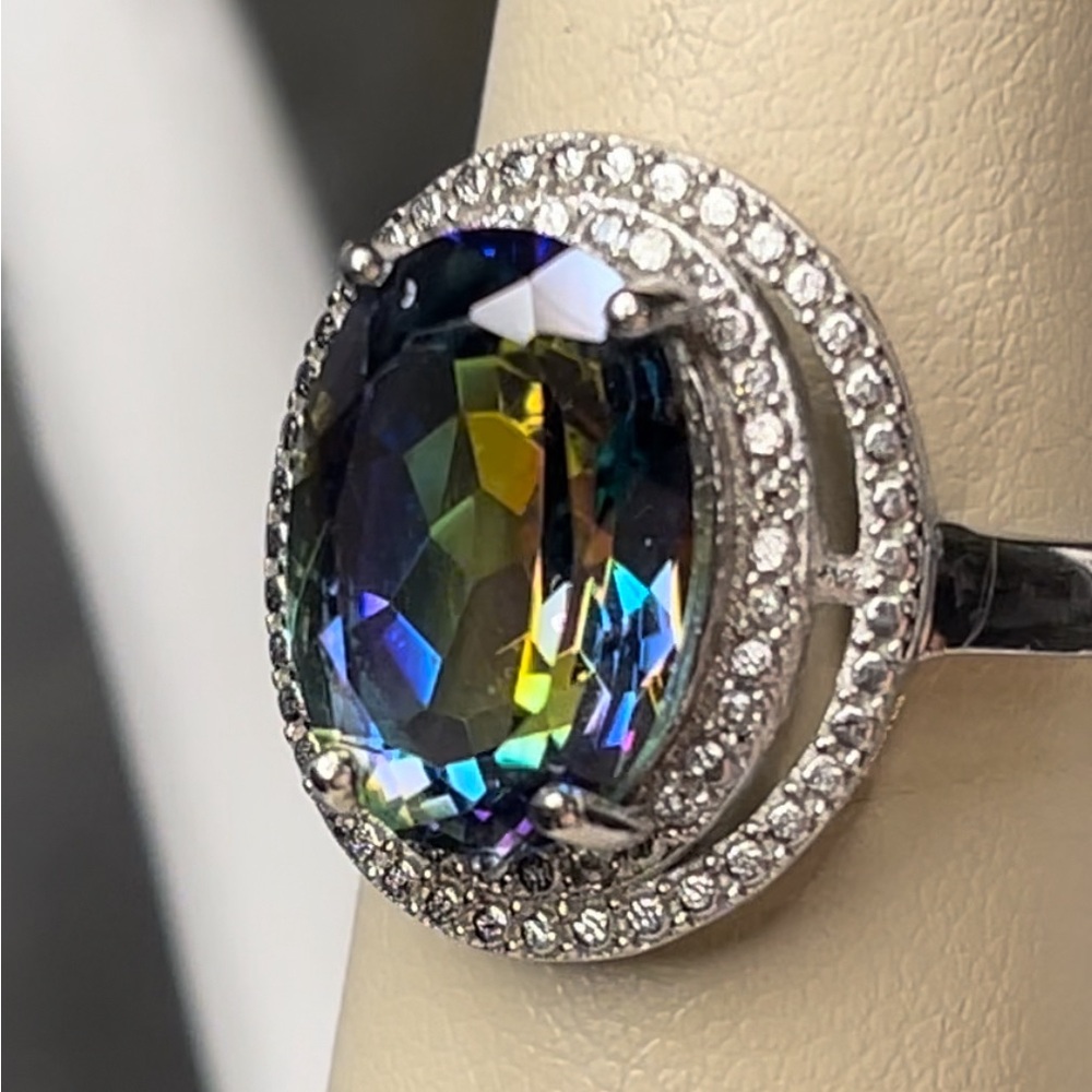 Vintage S925 7+ct Mystic Topaz and Diamond Ring